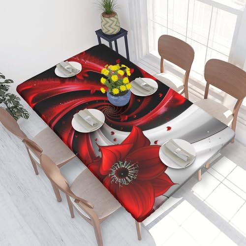 BNVSADC Tischdecke mit rotem Blumendruck, 122 x 76 cm, Polyester, wasserabweisend, Esstischdekoration, Tischdecken von BNVSADC