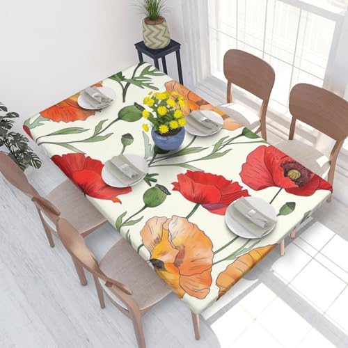 BNVSADC Tischdecke mit rotem Blumenmuster, bedruckt, 122 x 76 cm, Polyester, wasserabweisend, Esstischdekoration, Tischdecken von BNVSADC