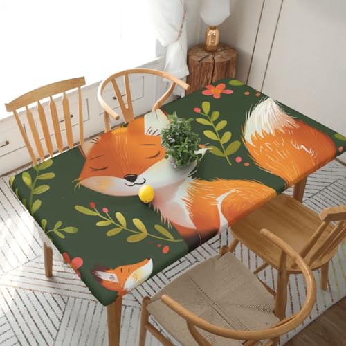 BNVSADC Tischdecke mit süßem Tier, Fuchs, Blumendruck, 152 x 76 cm, Polyester, wasserabweisend, Tischdecke, Esstischdekoration, Tischdecken von BNVSADC