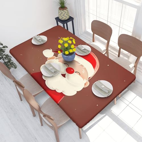 BNVSADC Tischdecke mit süßem Weihnachtsmann-Motiv, bedruckt, 122 x 76 cm, Polyester, wasserabweisend, Esstischdekoration, Tischdecken von BNVSADC