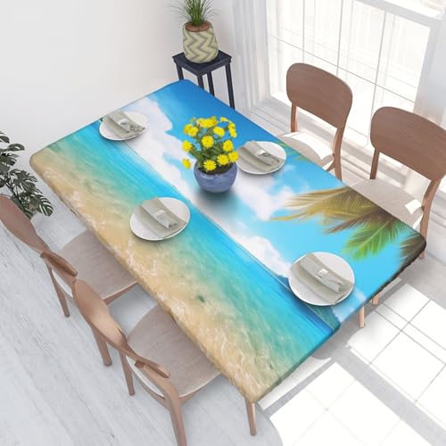 BNVSADC Tischdecke mit tropischem Strandpalmen-Motiv, bedruckt, 122 x 76 cm, Polyester, wasserabweisend, Tischdecke, Esstischdekoration, Tischdecken von BNVSADC