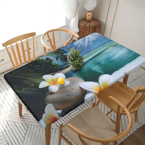 BNVSADC Tischdecke mit tropischen Blumen und Zen-Stein, bedruckt, 152 x 76 cm, Polyester, wasserabweisend, Tischdecke, Esstischdekoration, Tischdecken von BNVSADC