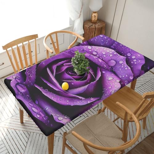 BNVSADC Tischdecke mit violettem Rosenmuster, 152 x 76 cm, Polyester, wasserabweisend, Esstischdekoration, Tischdecken von BNVSADC