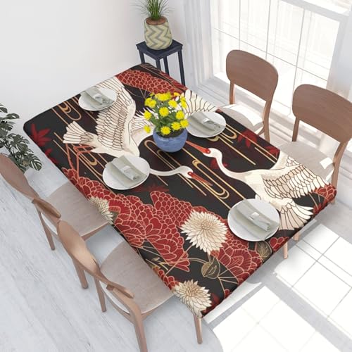 BNVSADC Tischdecke mit zwei Kranichen und Chrysanthemen, bedruckt, 122 x 76 cm, Polyester, wasserabweisend, Tischdecke, Esstischdekoration, Tischdecken von BNVSADC