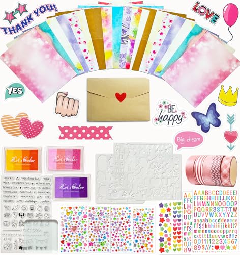 Kartenherstellungszubehör für Erwachsene und Kinder, Kartenherstellungs-Kits, 28 Blanko-Grußkarten und Umschläge mit Zubehör und Stempel-Set, Geschenkbares DIY-Grußkarten-Set - Happy Birthday von BOAJUNWU