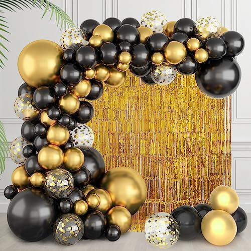 126 Stück Deko Geburtstag 18 Jahre Bogen Ballon Geburtstag Gold Schwarz Ballonbogen Set Ballon Schwarz Konfetti Gold Bogen Ballon Geburtstag Set Schwarz Gold für Geburtstag Dekoration von BOBASH