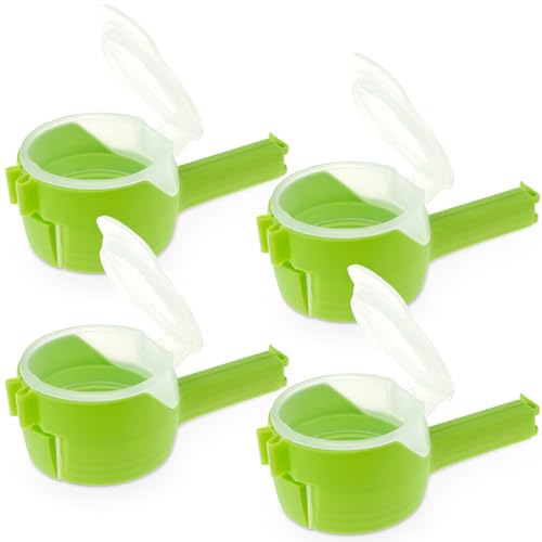 4 Stück Verschlussclips mit Ausschütter, Verschlussclips für Beutel mit öffnung, Kunststoff Snack Clips, Snagger Snackspender, Wiederverwendbare Halten Sie Frisch Gießen Snack Clips (green) von BOBASH