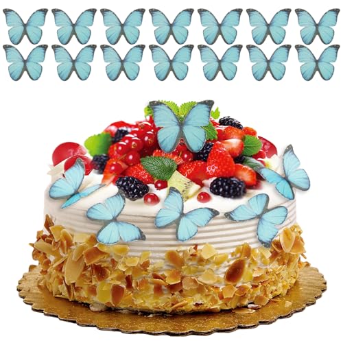 450Pcs Schmetterlinge Deko Torte, Schmetterlinge Torten Deko mit Box, 4.4x3.48cm, Essbare Oblatenpapier, Essbare Schmetterlinge Kuchen-Deckel, Schmetterling Tortendeko Essbar für Hochzeit(blau) von BOBASH