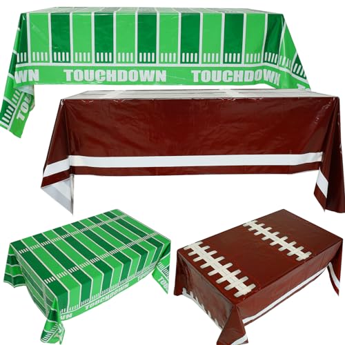 4Pcs American Football Tischdecken, Rugby Tischdecken 137 * 274cm, PE-Material, Fußball Party Tischtuch Plastik, Wasserdicht Rugby Motiv Kinder Geburtstag Sportfans Party Dekoration für Rugby Party von BOBASH