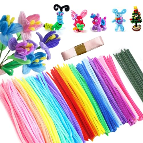 200 Stück Pfeifenputzer zum Basteln 17 Farben Pfeifenreiniger Chenilledraht 30CM Biegeplüsch Bunt Bastelset für Kinder und Erwachsene, Pipe Cleaner für DIY Projekte Dekorieren, mit Geschenkband von BOBISHE