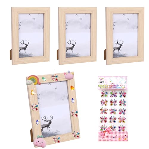 BOBISHE Bilderrahmen für DIN 9x12.7cm, 4er-Set Fotorahmen Holzrahmen Tischbilderrahmen mit HD Acrylglas Holzbilderrahmen Holz-Bilderrahmen Picture Frame für Wandbehänge oder Tischdekoration von BOBISHE