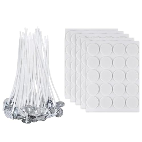 Candle Wick Set,100 Stück Kerzendochte mit 100 Stück Kerzendocht Aufkleber, 10cm Kerzendochte für Kerzen,Kerzen Docht für Die Kerzenherstellung Candle DIY von BOBOZHONG