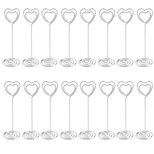 BOBOZHONG Herz Tischkartenhalter,16 Stück Platzkartenhalter Memohalter 8,5 cm Höhe Fotohalter Kartenhalter, Tischnummernhalter für Hochzeiten,Kartenhalter Tisch aus Metalldraht für Hochzeit,Party von BOBOZHONG