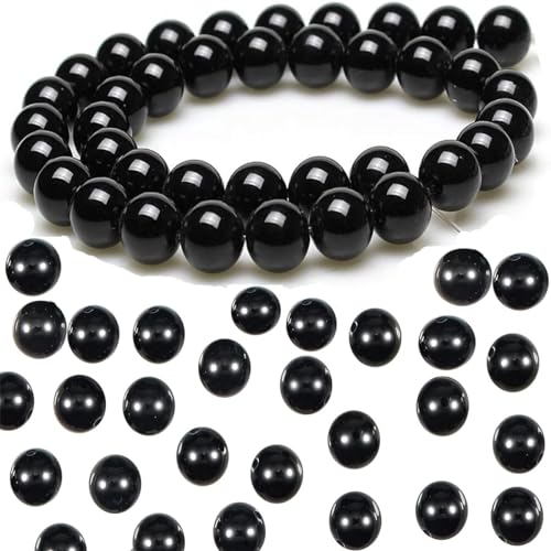 BOBOZHONG Schwarze Perlen,100 Stück Natur Schwarz Onyx Natürliche Turmalin Perlen Natürliche Edelstein Perlen Runde Lose Für Armbänder Halsketten Schmuckherstellung(10mm) von BOBOZHONG