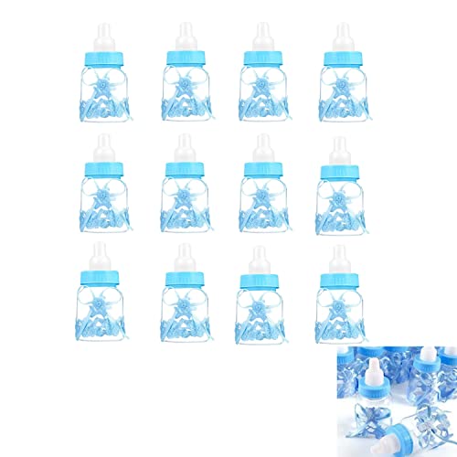 Babyparty Flaschen,12Süßigkeiten Flasche Wiederverwendbar Candy Flaschen Geschenkbox Mini Dekoschnuller Geschenk Dekorationen Geburtstagsfeier Dekoration für Jungen Mädchen Babydusche Party Taufe Blau von BOBOZHONG