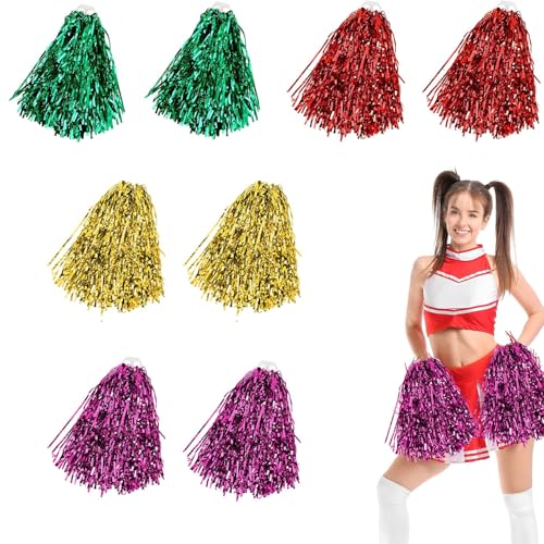 Cheerleading Pompons,8Pcs Cheerleading Pom Poms mit Griff, Bright Metallic Cheers Ball Kunststoff Cheerleader Cheerleading Pom Poms Party Kostüm Zubehör Set für Sport Meeting Sport Wettbewerb von BOBOZHONG