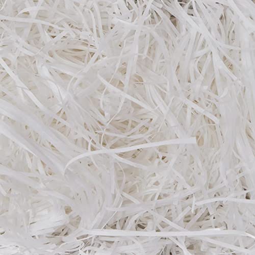 Raffia Hamper Shreds,100g Geschreddertes Seidenpapier Bast-Gras Füllmaterial für Körbe Seidenpapier-Schnipsel Geschenkfüllung Geschenkbox-Füllpapier für DIY Party Geschenkverpackung Dekorations Weiß von BOBOZHONG