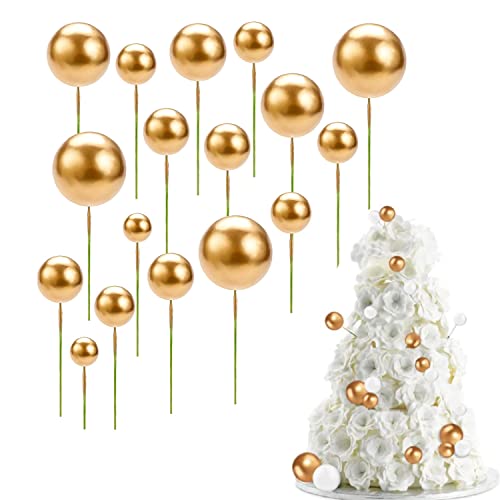 Schaumkugeln Cupcake,60Stück Mini Cupcake Topper Schaum Runde Ball Kuchen-Dekoration Kugeln Schaum Kuchendeckel DIY Kuchen Topper Picks für Jubiläum Geburtstagsfeier Baby Shower Kuchendekoration Gold von BOBOZHONG