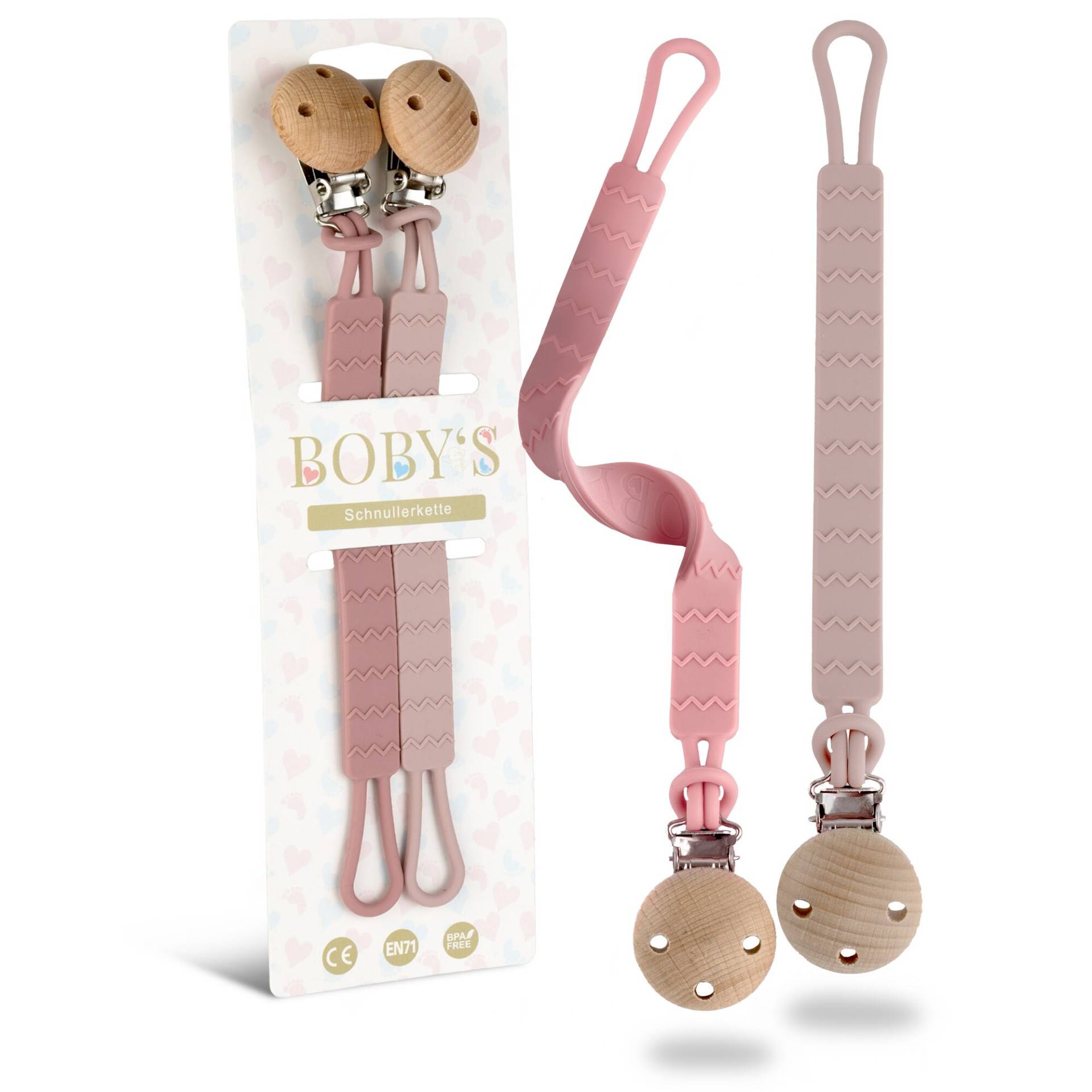 Schnullerkette Silikon, 2 Pack Schnullerclips Für Jungs Und Mädchen, Mit Clip, Bpa-Frei, Flexibel & Langlebig von BOBYSbaby