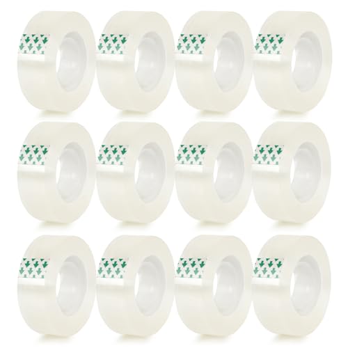 BODFPPC 12 Rollen transparentes Klebeband, transparentes Klebeband, Nachfüllpackungen, Geschenkpapier, 3/4 Zoll x 1000 Zoll, klares Klebeband, Nachfüllrollen für Geschenkverpackungen, Zuhause, Schule, von BODFPPC