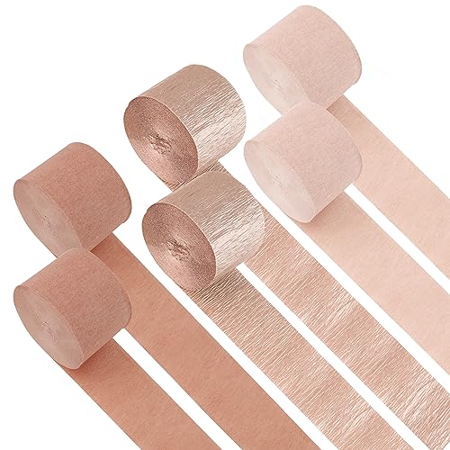 Krepppapier-Luftschlangen, 6 Krepppapierrollen, 150 m, 6 Stück, metallisches Roségold, Rosa, Staubrosa, Party-Luftschlangen für Geburtstagsparty, Hochzeit, Braut, Babyparty, Dekorationen (6 cm x 2,37 von BOEIAC