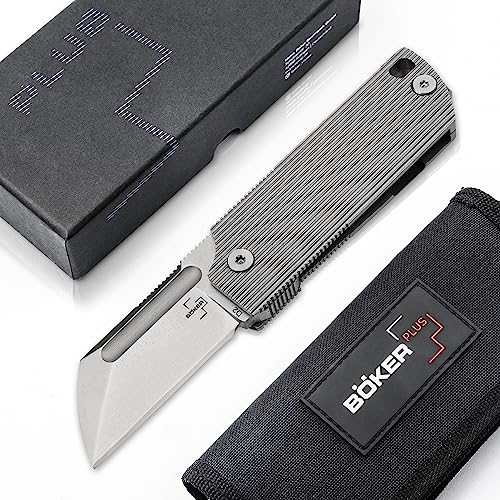 BÖKER PLUS® BabyX Flipper Steel - kugelgelagertes EDC Mini Taschenmesser mit D2 Sheepfoot Klinge - kleines Einhand Klapp-Messer mit Edelstahl-Griff und Clip - Pocket Knife in Geschenk-Box von BÖKER PLUS