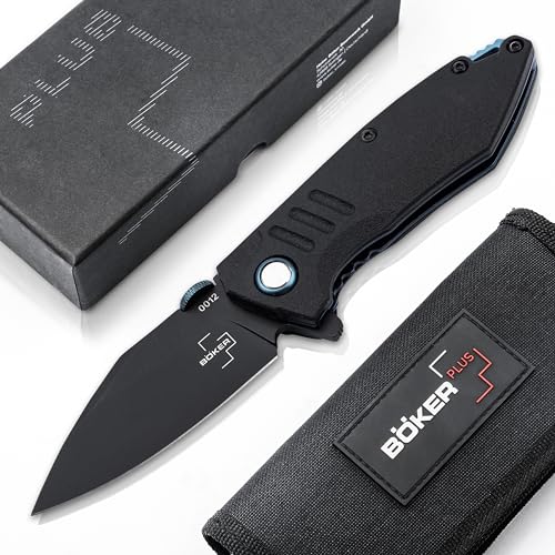 BÖKER PLUS® Bend Assisted Opener - federunterstütztes Messer mit Flipper & Daumenheber - taktisches Klapp-Messer schwarz mit Clip - Einhandmesser federunterstützt - Linerlock Knife in Geschenk-Box von BÖKER PLUS