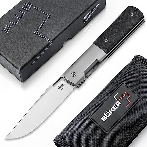 BÖKER PLUS® Urban Barlow MCF Taschenmesser - modernes Framelock Klappmesser mit Holzgriff - Gentleman Knife mit Clip - Barlow Messer mit Flipper Klinge aus M390 - kleines Einhand Messer mit Etui von BÖKER PLUS