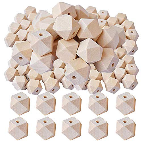 100 Stück 20mm Natürliche Geometrische Holzperlen mit Loch Polyeder Facettierten Holzperlen DIY Holz Spacer Perlen Handwerk Halskette Armband mit Kunststoffbox von BOELLRUNO