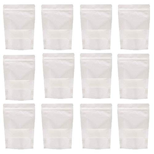 100pcs Weiß Hochzeit Zip Kleine Papierbeutel Papiertüten mit Fenster Kleine Mini Papiertüten Zip Kraftpapierbeutel imprägniern biologisch abbaubare Kraftpapier Tüten Beutel kann als Geschenktüten von BOELLRUNO