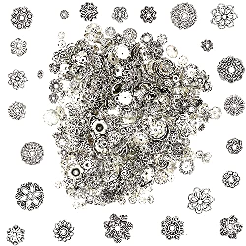 200g Zwischenperlen Blume Metall Metallperlen Perlenkappen Perlen für Armbänder zum Basteln Bastelperlen Set mit Loch für Halskette Armband DIY Schmuck Machen(420-450pcs) von BOELLRUNO