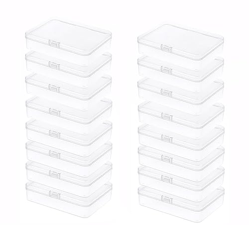 BOELLRUNO 18Stk Kleine Aufbewahrungsbox Plastik Transparent mit Deckel zum Klappen Mini Plastik Boxen 9.5x 6 .5x 2.6cm für Kleine Perlen Pillen Schmuck Schrauben Sortierbox Bastelzubehör von BOELLRUNO