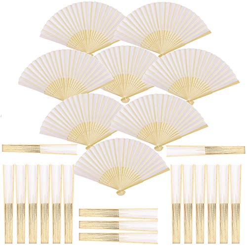 BOELLRUNO 25 Stück Weiß Seiden Bambus Stoff Fächer Set inkl. faltbar Klappfächer Hochzeit Stofffächer Dekofächer Handfächer Hand Fan Wedding Hochzeit Party Faltbar Taschenfächer Party von BOELLRUNO