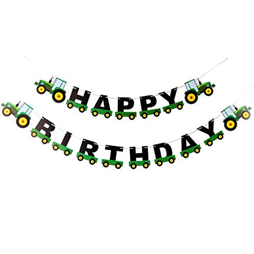 Girlande Party Pull Flag Engineering LKW Zement LKW Traktor Bagger Logging Wald Baby Alles Gute Zum Geburtstag Brief Banner Dekoration Grün Schwarz von BOENTA