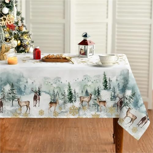 BOFIBO Rechteckige/längliche Tischdecken 1 Stück Frohe Weihnachten Tischdecke Gold Schneeflocke Elch Muster Küchenzubehör Geeignet for Party Picknick Abendessen Dekoration(140x180cm55x70inch) von BOFIBO