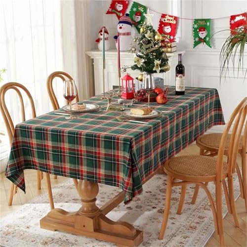 BOFIBO Rechteckige/längliche Tischdecken Weihnachtsdekoration, rot Karierte Tischdecke, gewebte Polyester-Baumwolle, rot-grün, Tischdecke for Küche & Essen, Party, Esszimmer(Groen,140x160cm) von BOFIBO