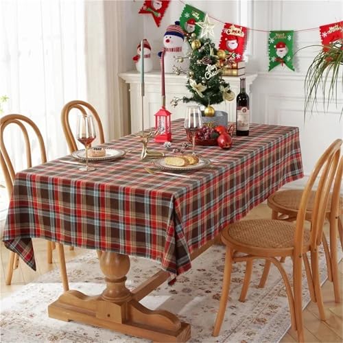 BOFIBO Rechteckige/längliche Tischdecken Weihnachtsdekoration, rot Karierte Tischdecke, gewebte Polyester-Baumwolle, rot-grün, Tischdecke for Küche & Essen, Party, Esszimmer(Marron,140x100cm) von BOFIBO