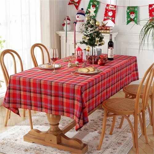 BOFIBO Rechteckige/längliche Tischdecken Weihnachtsdekoration, rot Karierte Tischdecke, gewebte Polyester-Baumwolle, rot-grün, Tischdecke for Küche & Essen, Party, Esszimmer(Red,140x200cm) von BOFIBO