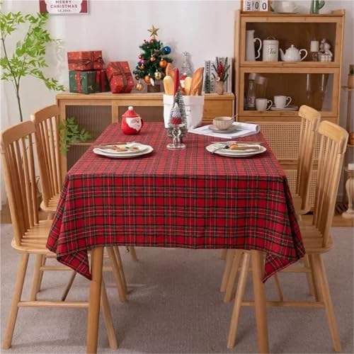 BOFIBO Rechteckige/längliche Tischdecken Weihnachtsdekoration, rot Karierte Tischdecke, gewebte Polyester-Baumwolle, rot-grün, Tischdecke for Küche & Essen, Party, Esszimmer(Red B,140x100cm) von BOFIBO