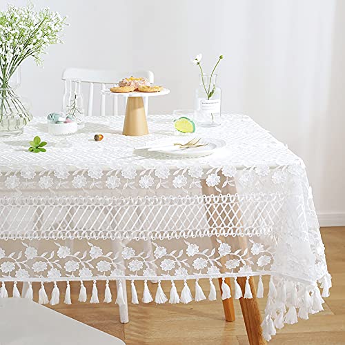 Rechteckige/längliche Tischdecken Rechteckige Spitzentischdecke mit eleganten Blumenmustern Weiße Spitzentischdecke Hochzeiten, Babypartys Bankett Tischdecke Rechteck, 4 Farben Weihnachts- und Neuja von BOFIBO