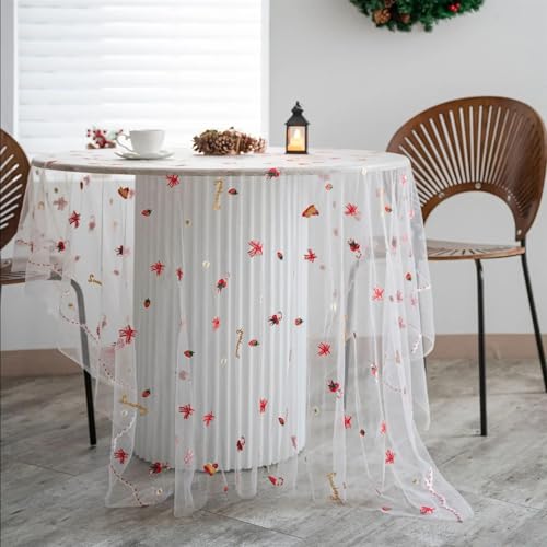 Rechteckige/längliche Tischdecken Weihnachten transparente Spitze Tischdecke weiß rechteckig bunt Bestickt Blumen Tischdecke Abdeckung for Home Parteien Supplies Weihnachts- und Neujahrsdekoration(C von BOFIBO