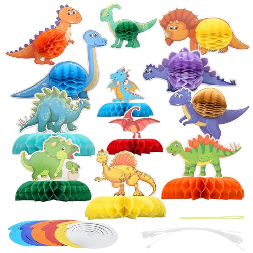 BOFRHME 12PCS Dinosaurier Honeycomb Ball Dekorationen, Dinosaurier Honeycomb Tiere Mittelstücke für Tischdekorationen, Dino Herzstück Tischaufsatz für Kinder Geburtstag Babydusche Partybedarf von BOFRHME