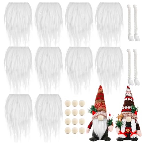 BOFUNX 10 Stück Wichtelbart Zum Basteln mit 12pcs Holzperlen und 4pcs Zwerg Zöpfe Weihnachten Zwergenbärte Weihnachten Wichtel Zubehör DIY Handwerk Supplies von BOFUNX