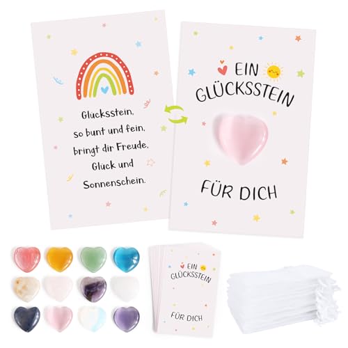 BOFUNX 12 Set Kinder Glücksstein, Bunte Herz Glückssteine + Regenbogen Grußkarten + Organzasäckchen, Kinder Geschenk Glücksbringer Mitgebsel für Geburtstag Party und Abschied BOFUNX 12 Set Kinder Glücksstein, Bunte Herz Glückssteine + Regenbogen Grußkarten + Organzasäckchen, Kinder Geschenk Glücksbringer Mitgebsel für Geburtstag Party und Abschied von BOFUNX