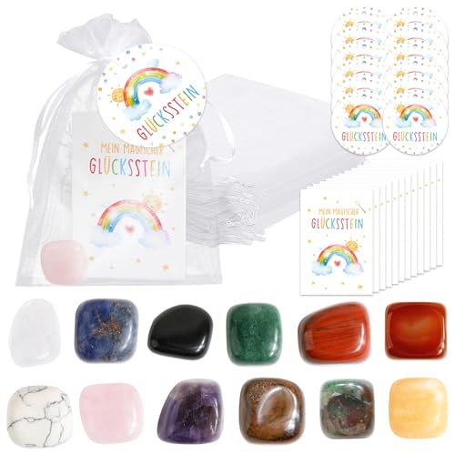 BOFUNX 12 Set Kinder Glücksstein, Bunte Glückssteine + Regenbogen Grußkarten + Regenbogen Geschenkanhänger + Organzasäckchen, Kinder Geschenk Glücksbringer für Geburtstag Weihnachten Einschulung BOFUNX 12 Set Kinder Glücksstein, Bunte Glückssteine + Regenbogen Grußkarten + Regenbogen Geschenkanhänger + Organzasäckchen, Kinder Geschenk Glücksbringer für Geburtstag Weihnachten Einschulung von BOFUNX