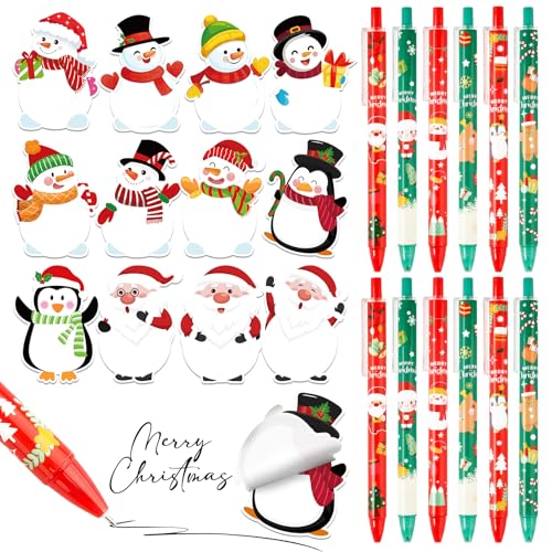 BOFUNX 12 Stück Weihnachten Kugelschreiber Set + 240 Blätter Weihnachten Haftnotizen Weihnachtsstifte Set für Weihnachten Kinder Freund Kollegen Mitarbeiter Geschenk von BOFUNX