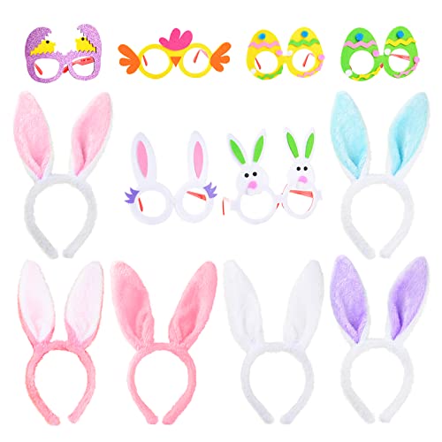 BOFUNX 12pcs Ostern Partybrillen Hasenohren Haarbänder Stirnbänder, Bunny Plüsch Haarreifen Lustige Brille für Kinder Geschenke Ostern Party Foto Requisiten von BOFUNX