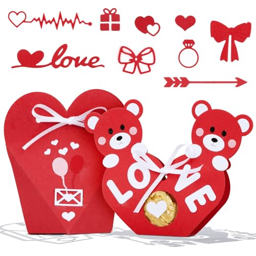 BOFUNX 2 Set Stanzschablonen Valentinstag Bärchen Herz Box 3D Herzbox Stanzform Metall Prägeschablonen Herzen Geschenkbox Stanzen Cutting Dies für Valentinstag Hochzeit Handwerk Geschenk von BOFUNX