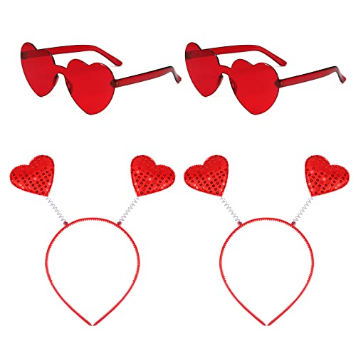 BOFUNX 2 Stück Herz Brille Rot/Rosa/Orange Herzförmige Brillen Lustige Partybrille für Valentinstag JGA Hochzeit Karneval Fasching Kostüm Mottoparty von BOFUNX