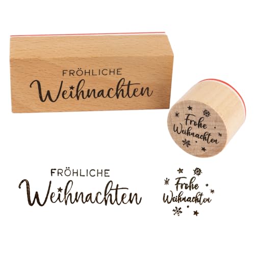 BOFUNX 2 Stücke Weihnachten Stempel Holzstempel Frohe Weihnachten Motivstempel Textstempel Weihnachtsstempel für Karten Geschenkpapier Scrapbooking von BOFUNX